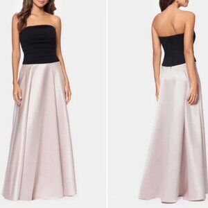 Xscape Black Beige Mixed Media Strapless Ball Gown